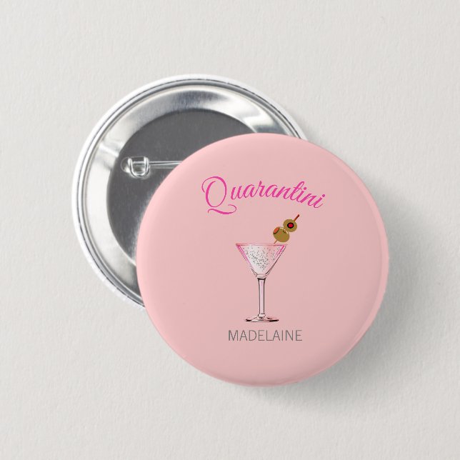 Quarantini Personal Cocktail Glass Pink 6 Cm Round Badge (Front & Back)