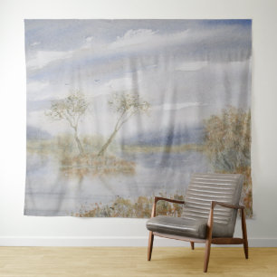 Quarrelling Trees Island Watercolor Landscape Tapestry