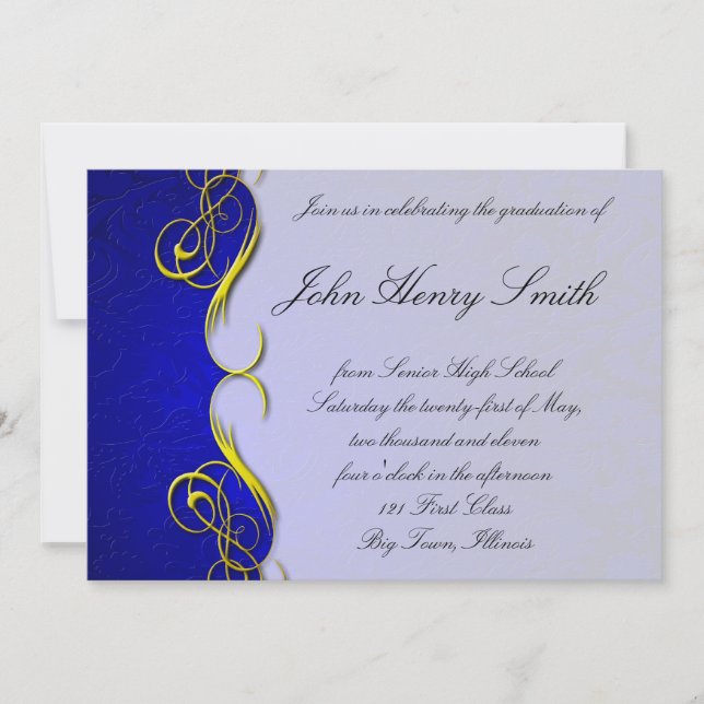 Quarter Damask Blue Graduation Invitation (Front)