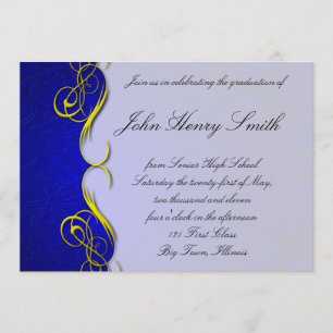 Quarter Damask Blue Graduation Invitation