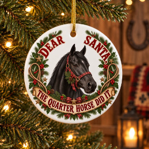 Quarter Horse Did It Black Horse Christmas Artwork Ceramic Tree Decoration