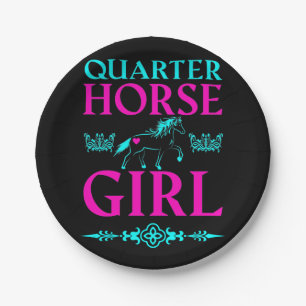 Quarter Horse Girl in Aqua and Pink Paper Plate