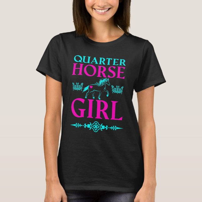 Quarter Horse Girl in Aqua and Pink  T-Shirt (Front)