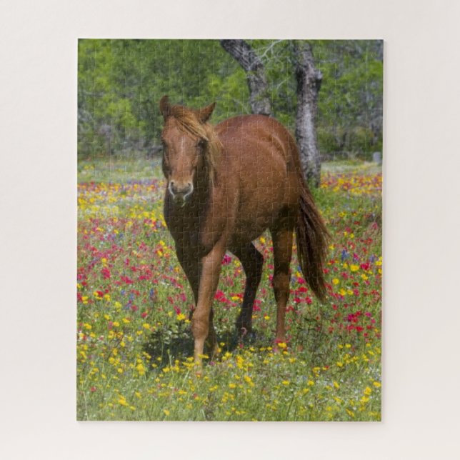 Quarter Horse in Field of Wildflowers Jigsaw Puzzle (Vertical)
