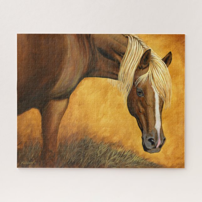 Quarter Horse With Golden Mane, Acrylic Painting Jigsaw Puzzle (Horizontal)