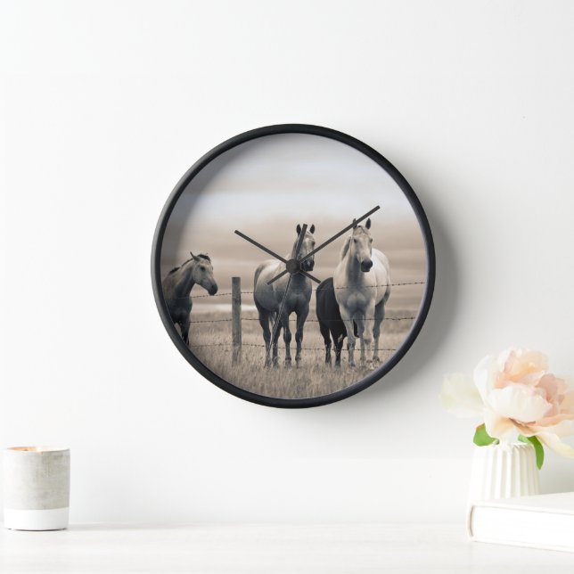 Quarter Horses On Canadian Prairie Clock (Home)