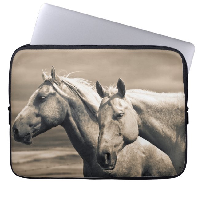 Quarter Horses On Canadian Prairie Laptop Sleeve (Front)