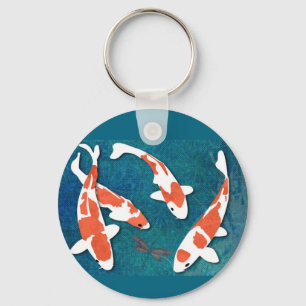 Quartet of Orange & White Kohaku Koi Key Ring