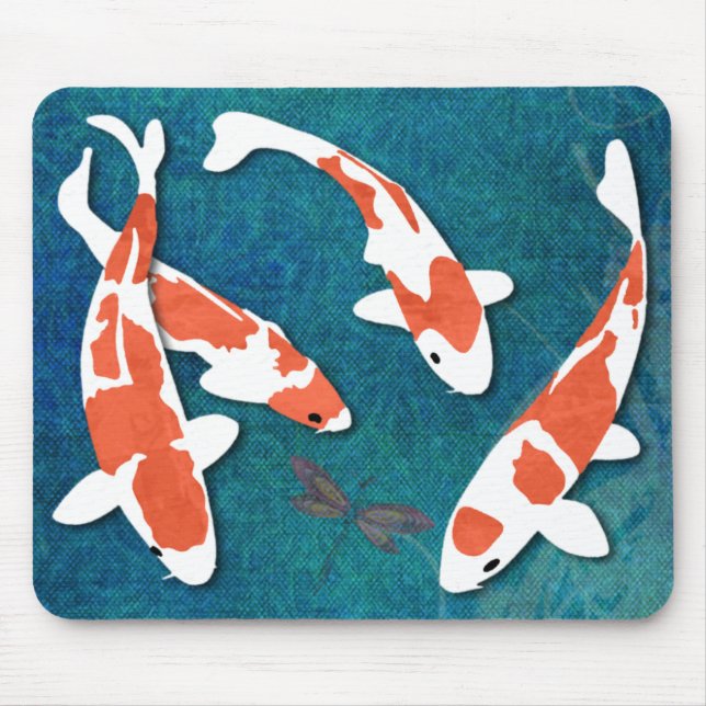 Quartet of Orange & White Kohaku Koi Mouse Mat (Front)