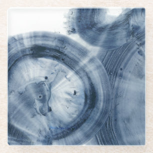 Quasars - Inky Blue Circles Glass Coaster