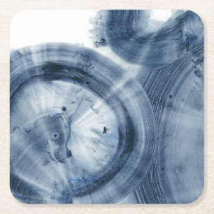 Quasars - Inky Blue Circles Square Paper Coaster