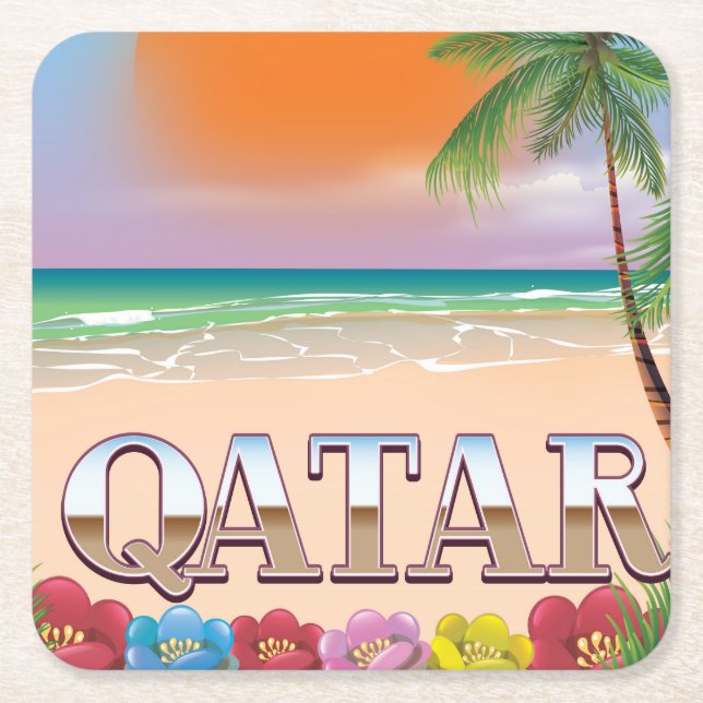 Quatar travel poster square paper coaster (Front)