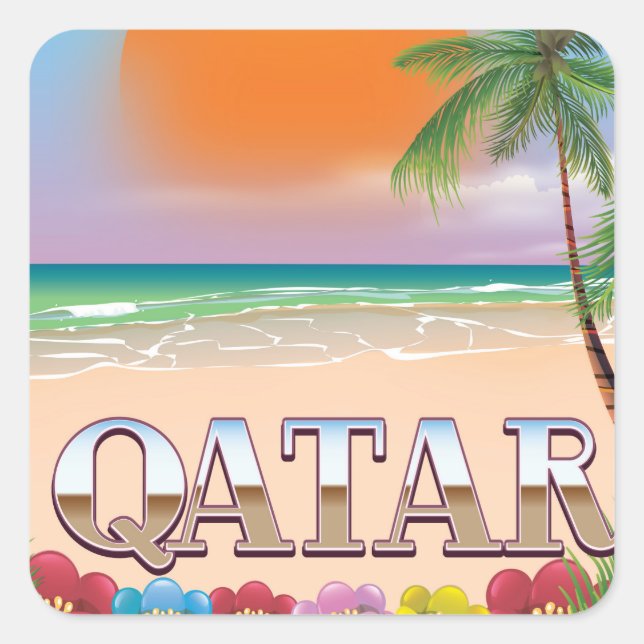 Quatar travel poster square sticker (Front)
