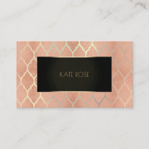Quatrefoil Art Deco Peach Coral Gold Metalli Frame Business Card