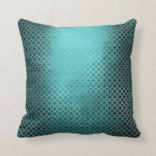 Quatrefoil Art Deco Silver Teal Green Glam Cushion