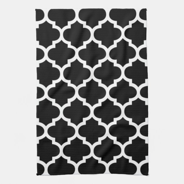 Quatrefoil Black and White Kitchen Towels (Vertical)