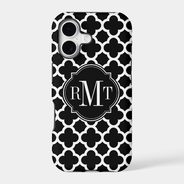 Quatrefoil Black and White Pattern Monogram (Back)