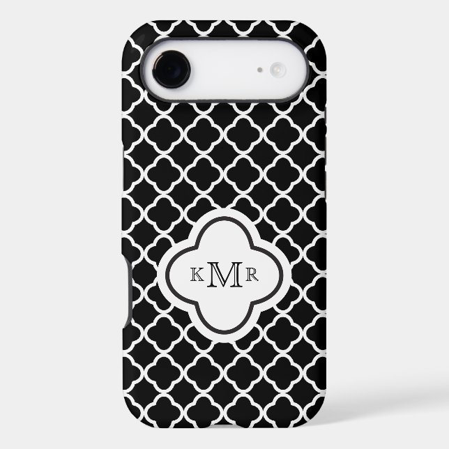 Quatrefoil Black White Pattern Stylish Monogram (Back)