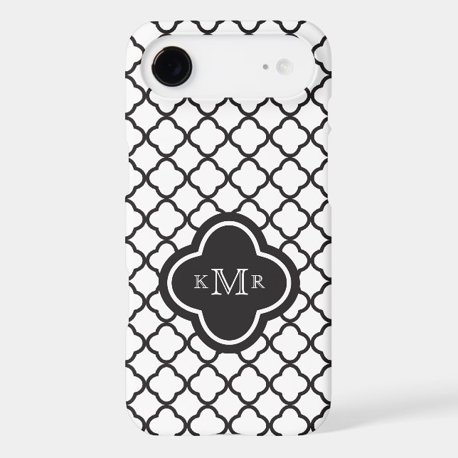 Quatrefoil Black White Pattern Stylish Monogram (Back)
