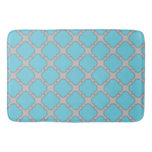 Quatrefoil blue and gray bath mat