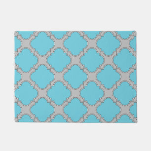 Quatrefoil blue and gray doormat