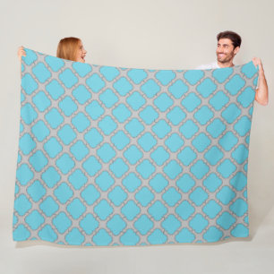 Quatrefoil blue and gray fleece blanket