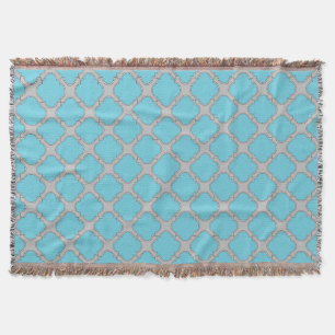 Quatrefoil blue and gray throw blanket