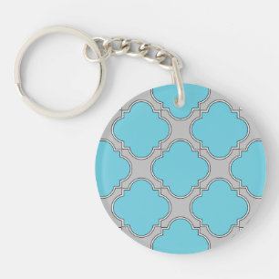 Quatrefoil blue and grey key ring