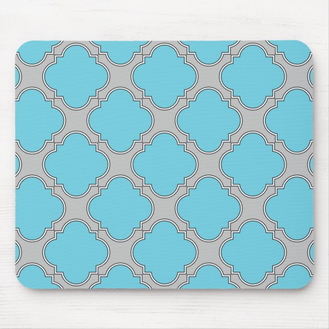 Quatrefoil blue and grey mouse mat (Front)