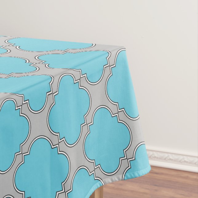 Quatrefoil blue and grey tablecloth (In Situ)