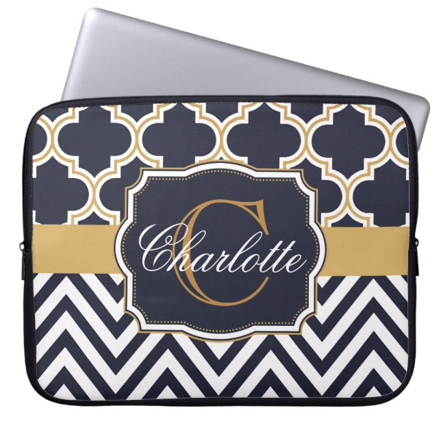 Quatrefoil Chevron Monogram Laptop Sleeve (Front)
