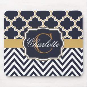 Quatrefoil Chevron Monogram Mouse Mat