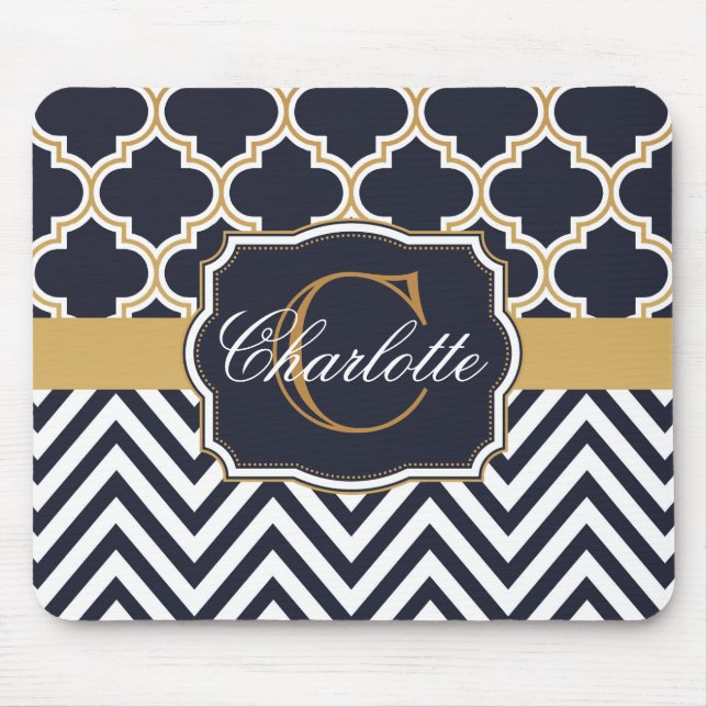 Quatrefoil Chevron Monogram Mouse Mat (Front)