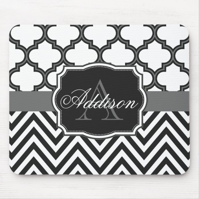 Quatrefoil Chevron Monogram Mouse Mat (Front)