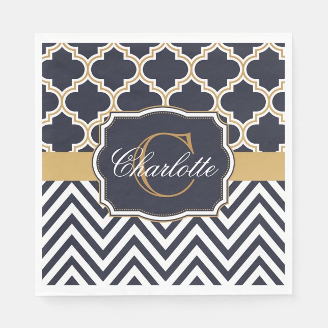 Quatrefoil Chevron Monogram Napkin (Front)