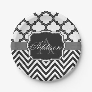 Quatrefoil Chevron Monogram Paper Plate