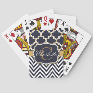 Quatrefoil Chevron Monogram Playing Cards