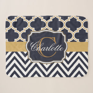 Quatrefoil Chevron Monogram Sherpa Blanket