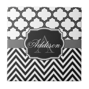 Quatrefoil Chevron Monogram Tile