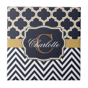 Quatrefoil Chevron Monogram Tile