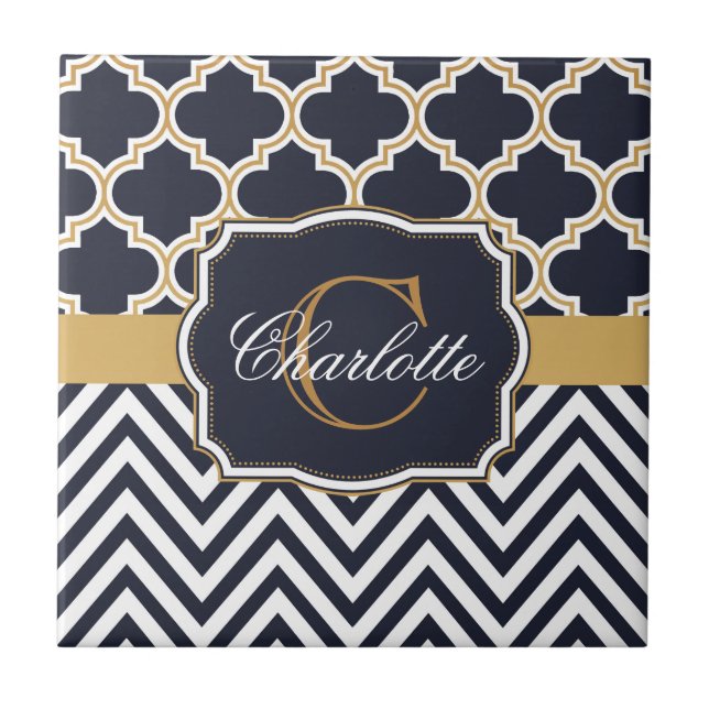 Quatrefoil Chevron Monogram Tile (Front)