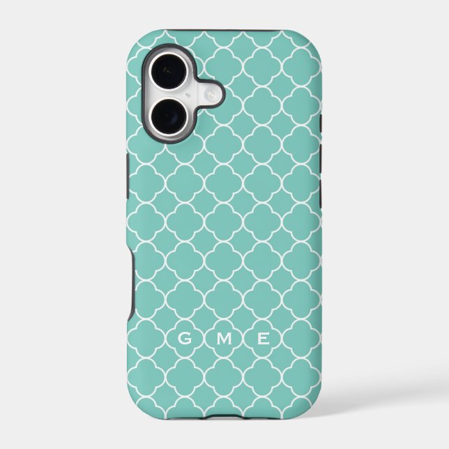Quatrefoil clover pattern blue teal 3 monogram (Back)