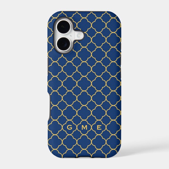 Quatrefoil clover pattern navy yellow 3 monogram (Back)