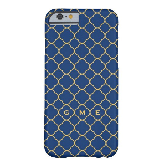 Quatrefoil clover pattern navy yellow 3 monogram Case-Mate iPhone case (Back)