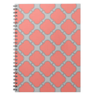 Quatrefoil coral and gray notebook