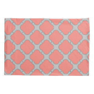 Quatrefoil coral and gray pillowcase