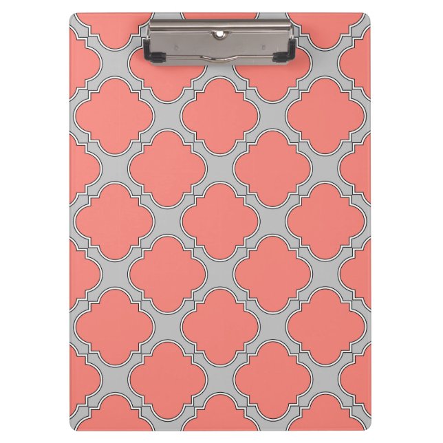 Quatrefoil coral and grey clipboard (Front)