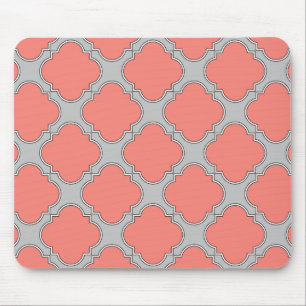 Quatrefoil coral and grey mouse mat