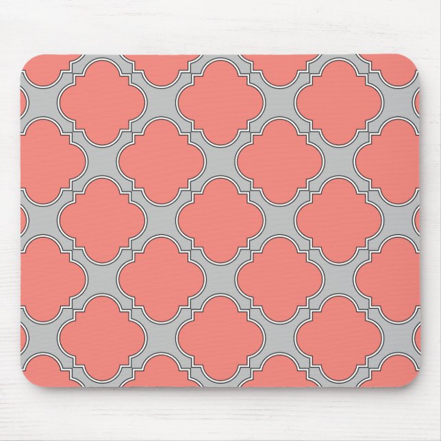 Quatrefoil coral and grey mouse mat (Front)