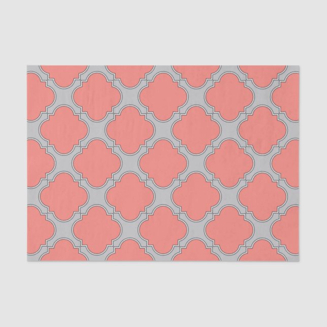 Quatrefoil coral and grey tissue paper (Front)